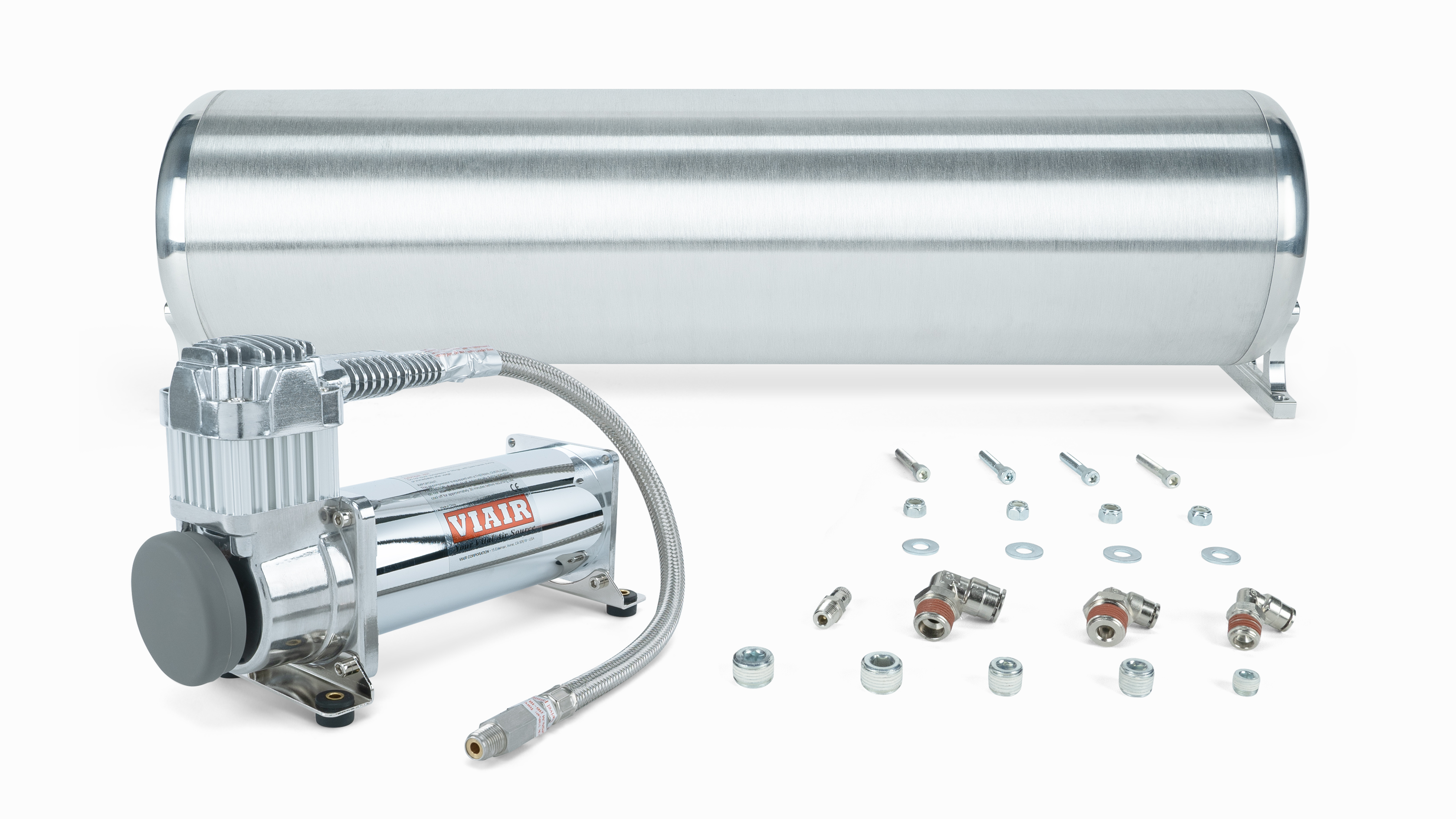24\" FLO Tank W/ Viair 444c Compressor, 1/4\" & 3/8\" Fittings And Tank Mounting Hardware
